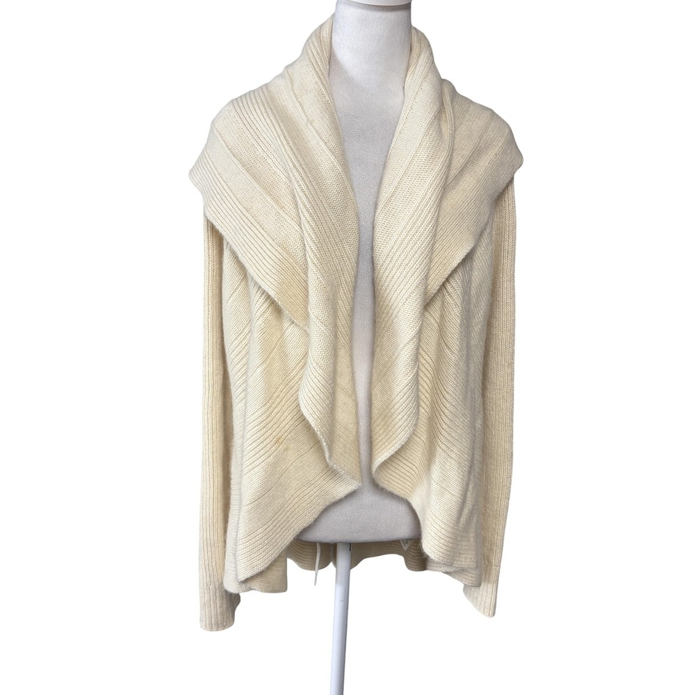 White House Black Market Cardigan Sweater Womens M White Cashmere Open Front